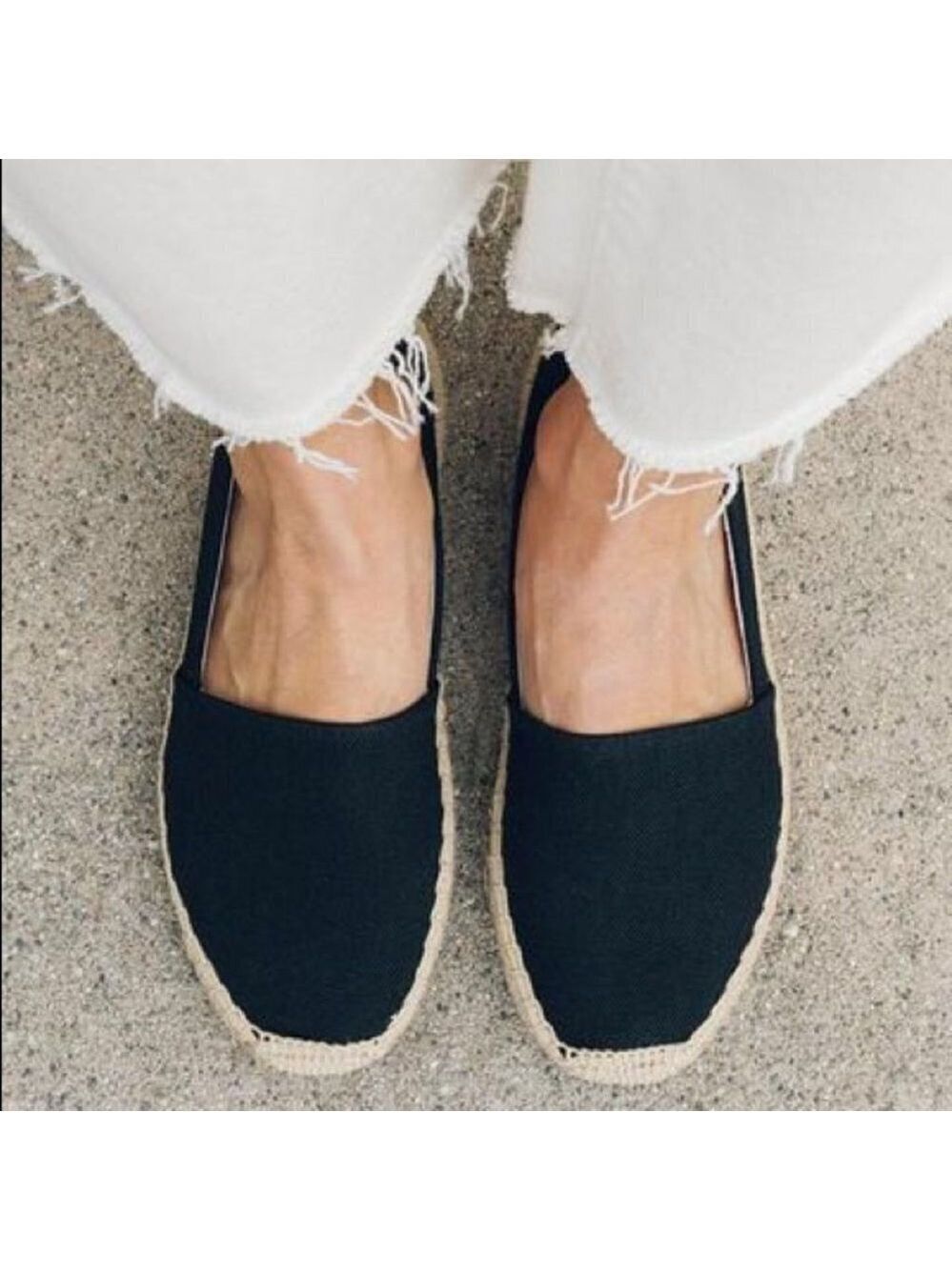 SOLUDOS Black Espadrilles Slip- On Flats Size 6